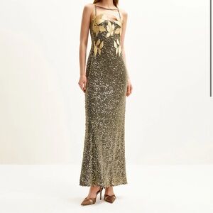 JW PEI Araminta Sequined Gown with Floral Details - Gold